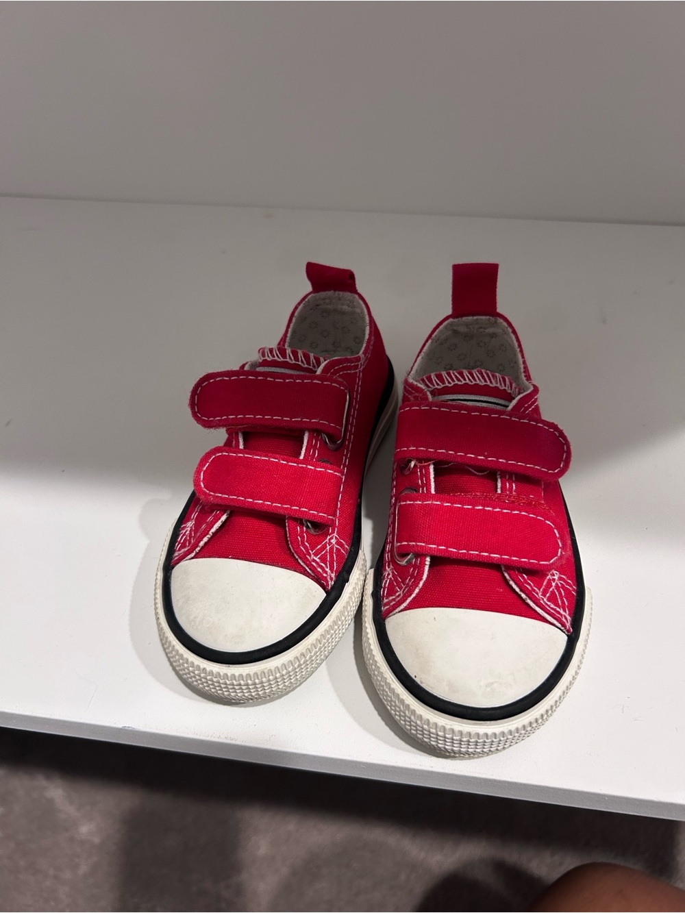 Kids Red Double-Strap Canvas Sneakers